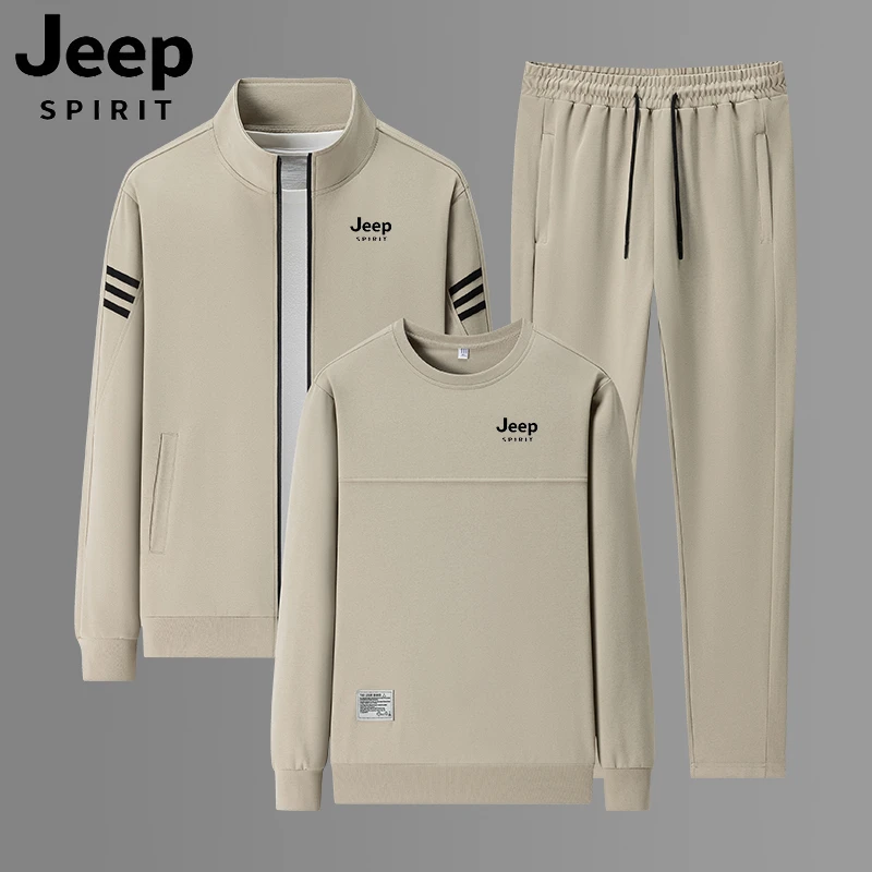 JEEP吉普休闲套装男士运动服春秋季薄款大码一整套男装卫衣三件套