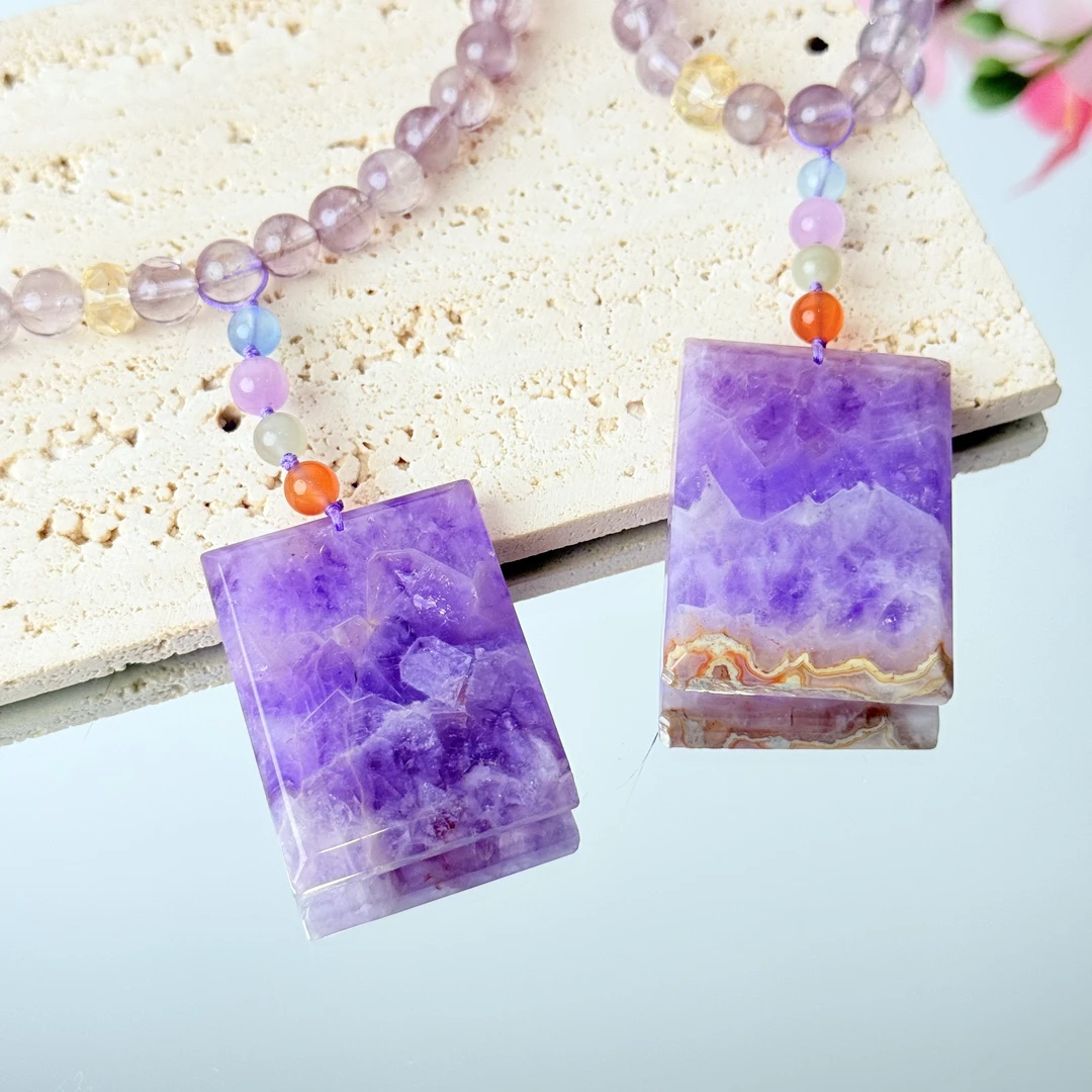 【王者紫晶】紫水晶无事牌8-9mm项链面小仙多样性发其一