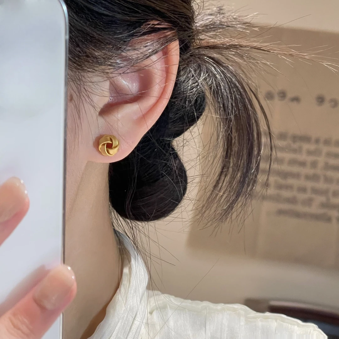 铜合金耳饰   金色编织风车百搭简约小巧耳针精致气质耳饰R1728