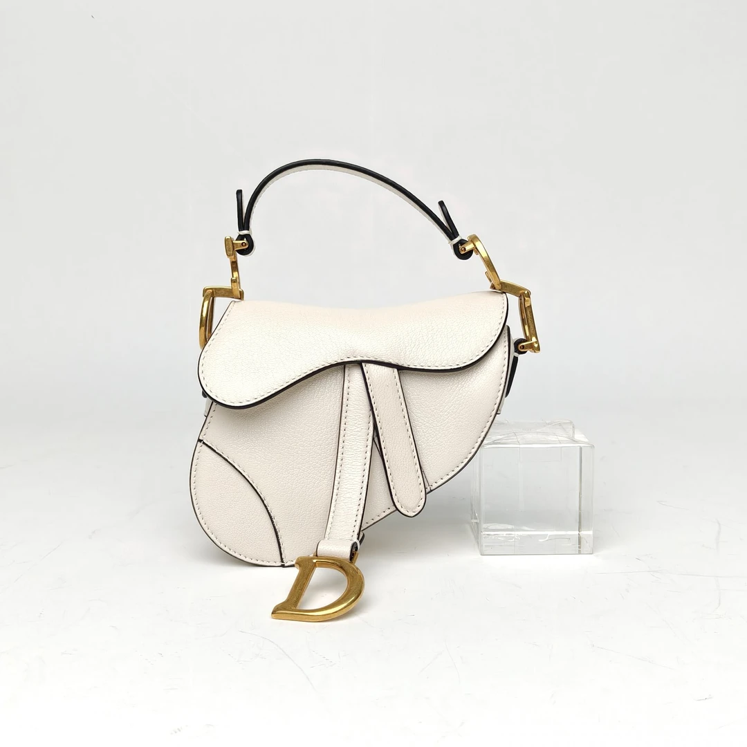99新 DIOR/迪奥 小花柳 SADDLE 马鞍 超Mini 12 白色 金扣 2021