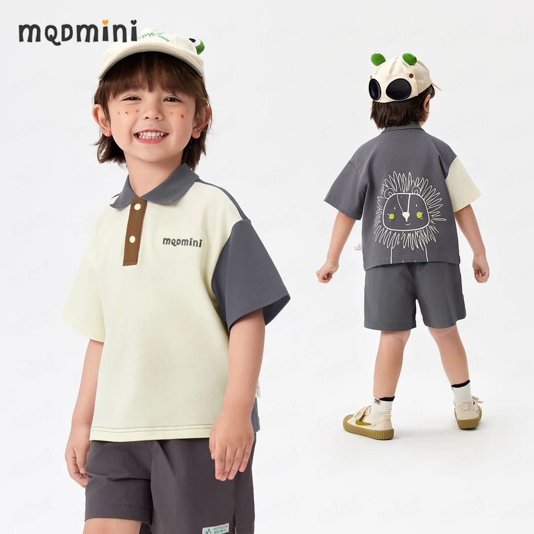 MQDMINI童装夏装男童短袖polo衫2025年夏款中小童撞色印花上衣