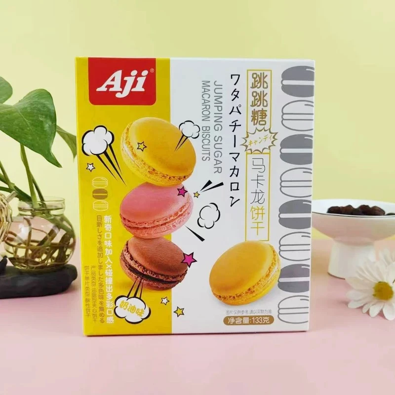 Aji跳跳糖马卡龙饼干133g多口味夹心饼干酥性点心休闲零食下午茶
