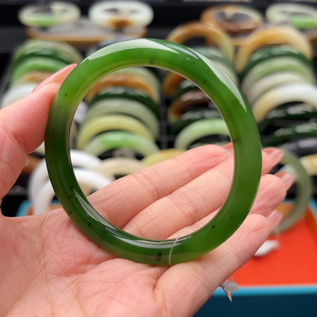 和田玉未镶嵌手镯冰阳绿美人条56.1