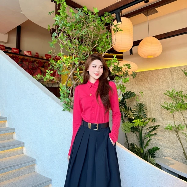 GIRDEAR/哥弟「莓莓」新款衬衣长袖显瘦简约通勤出游服装女1300820
