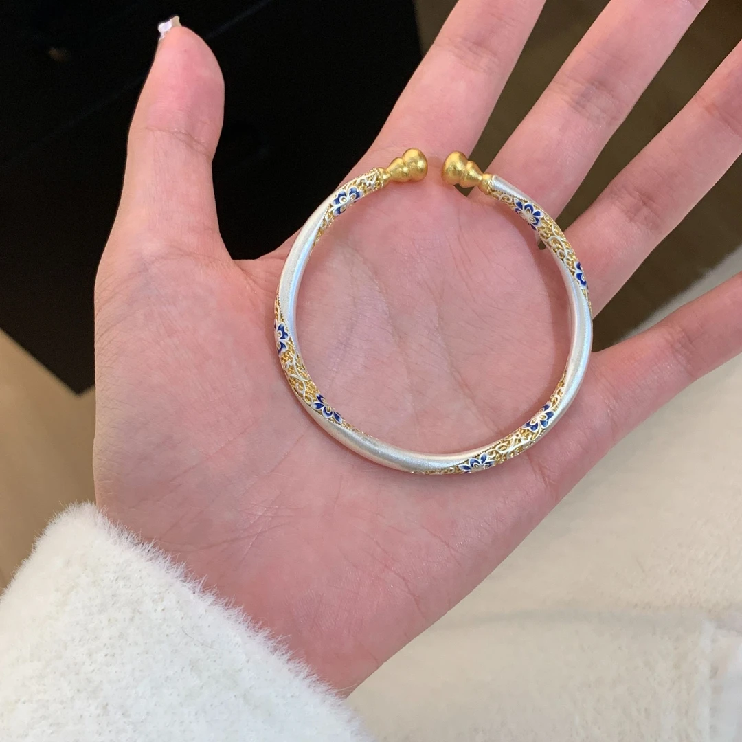 足银珐琅手镯 燕归yangui“霜不尽”足银999.9 开口可调节 26.5g