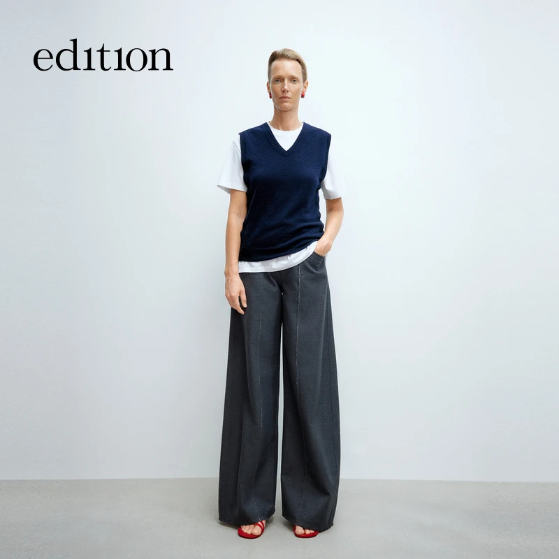 【商场同款新品】edition2025春季撞色线毛边阔腿西裤#EBE1PAT037