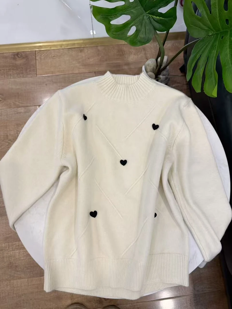 常规款针织时尚爱心纯色衫圆领毛百搭圆领8873