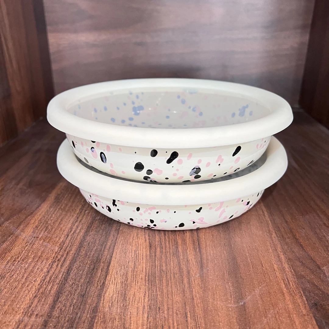 【拍一发二】黑粉20CM 内外泼墨 甜品沙拉盘 带白色TPE盖子