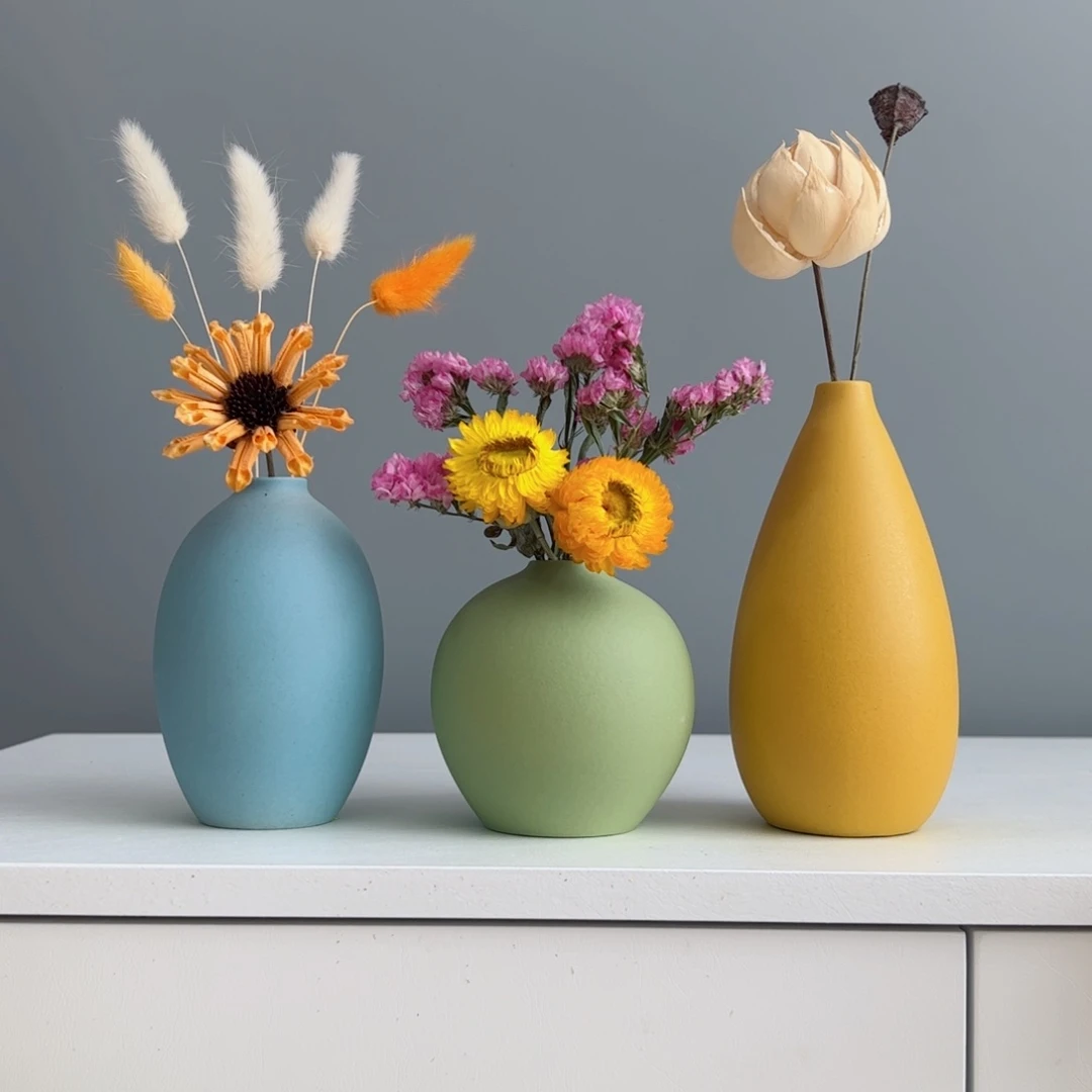 摆件陶瓷小花瓶摆件含花总高约20-30cm