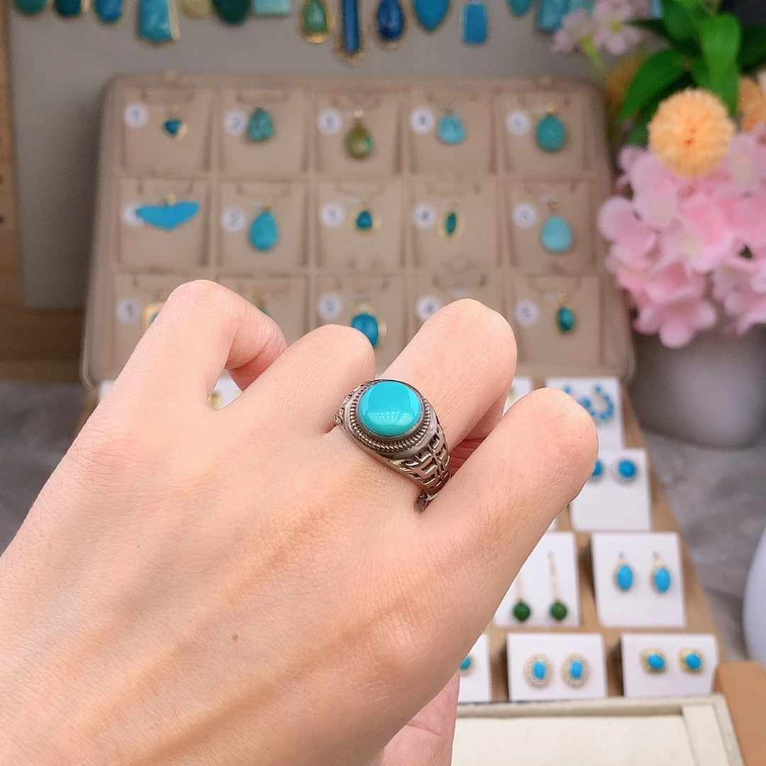 绿松石银S925镶嵌戒指