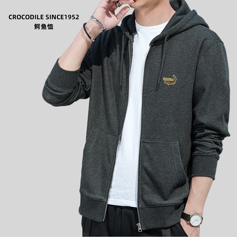 CROCODILE SINCE1952/鳄鱼恤男士连帽春秋季拉链休闲百搭长袖卫衣
