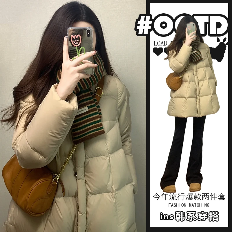 2025秋冬新款韩系穿搭高级感立领保暖棉服外套女搭配休闲裤两件套