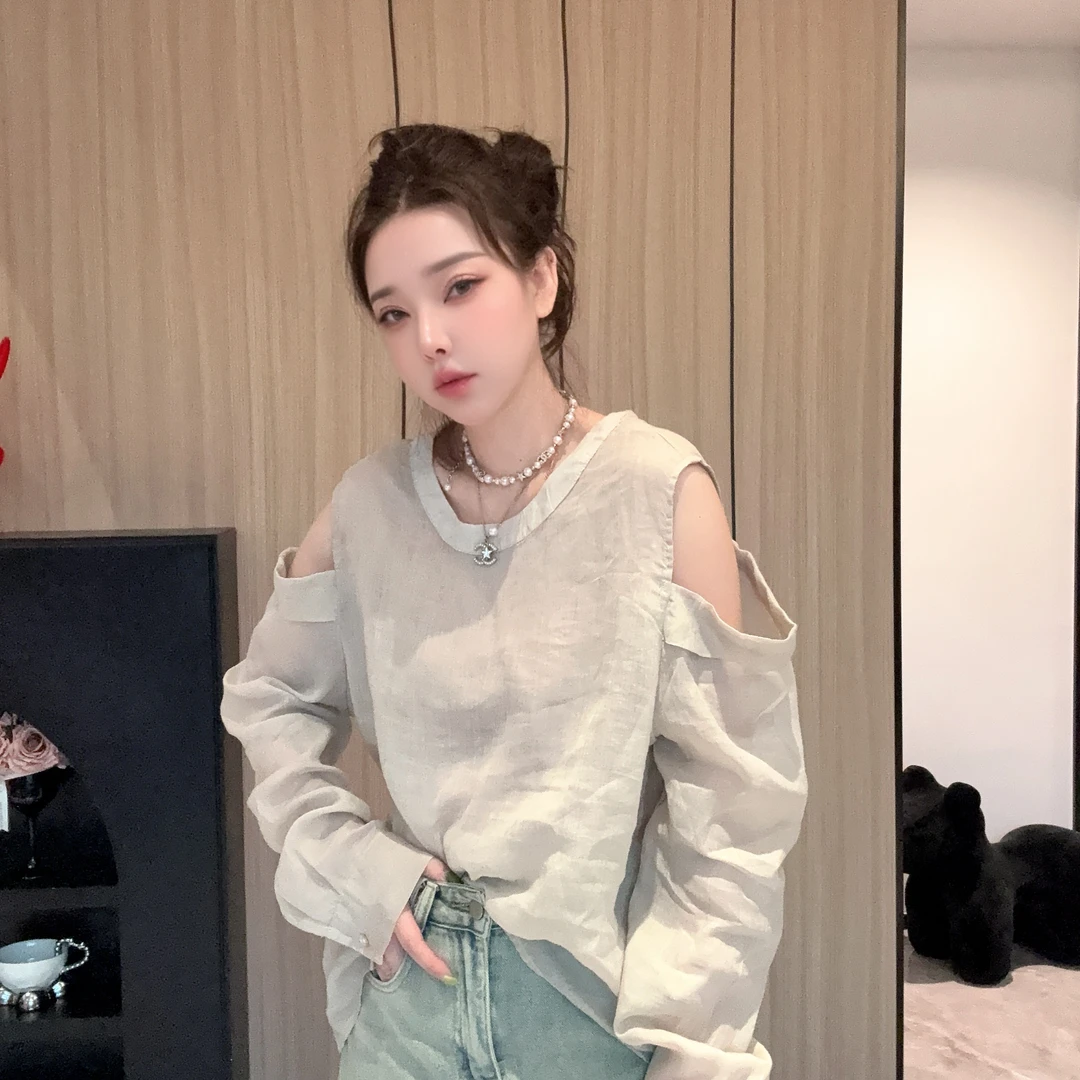 【丽丽推荐】100 支苎麻露肩上衣