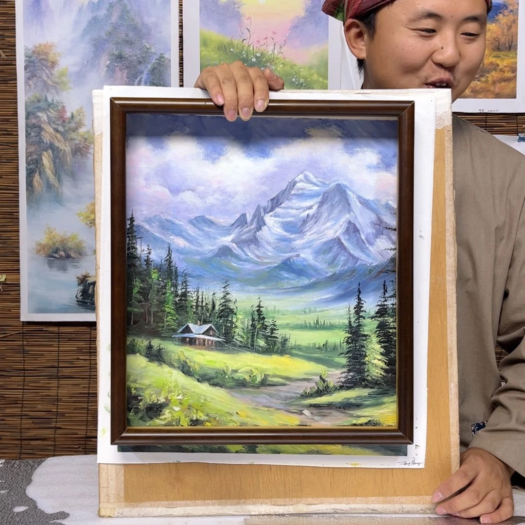 油画行路人小院绘画作品竞拍