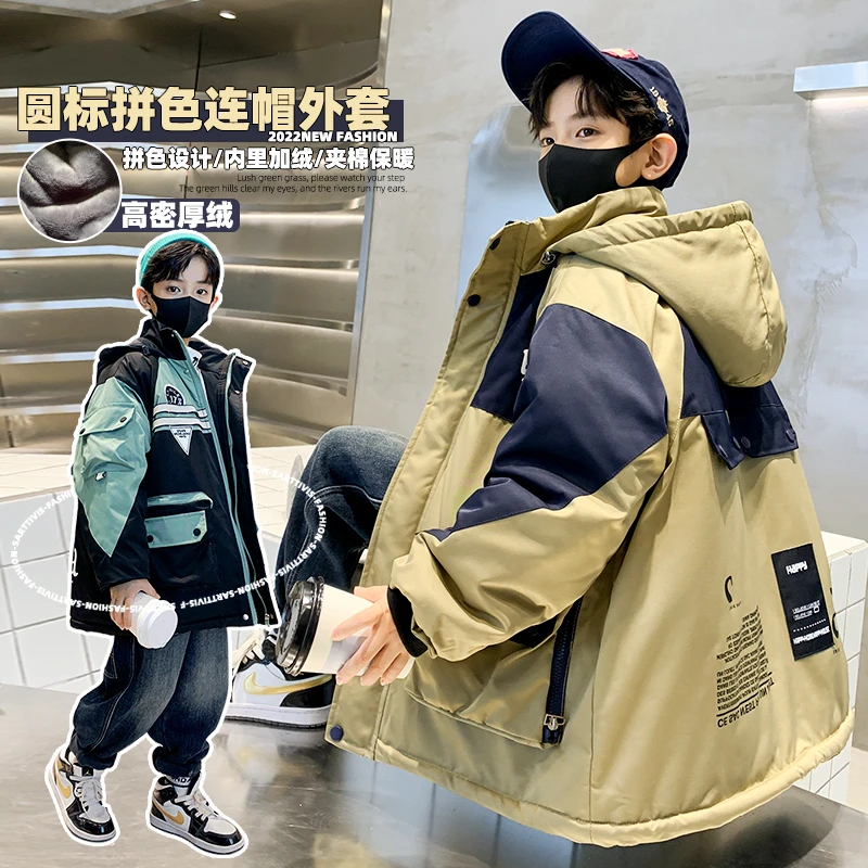【高质量】男童秋冬款加绒加厚外套2025新款中大童儿童派克服棉袄潮