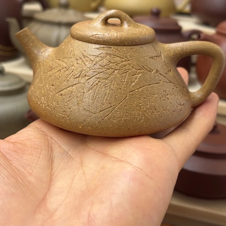 茶壶紫砂110cc刻绘子冶石瓢