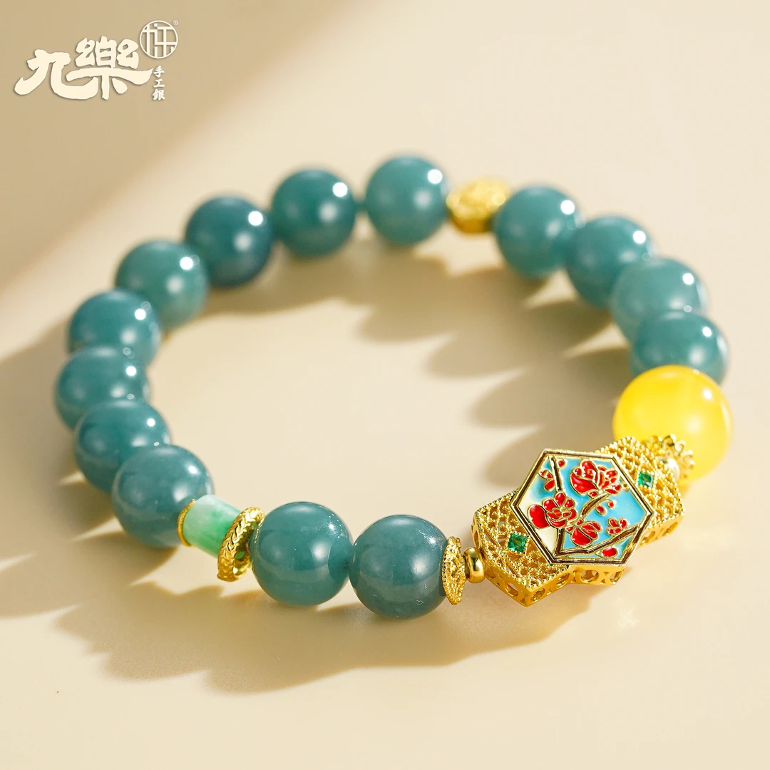 九乐单珠蜜蜡福字花朵单圈翡翠手串绿色祥云玉精致百搭手串