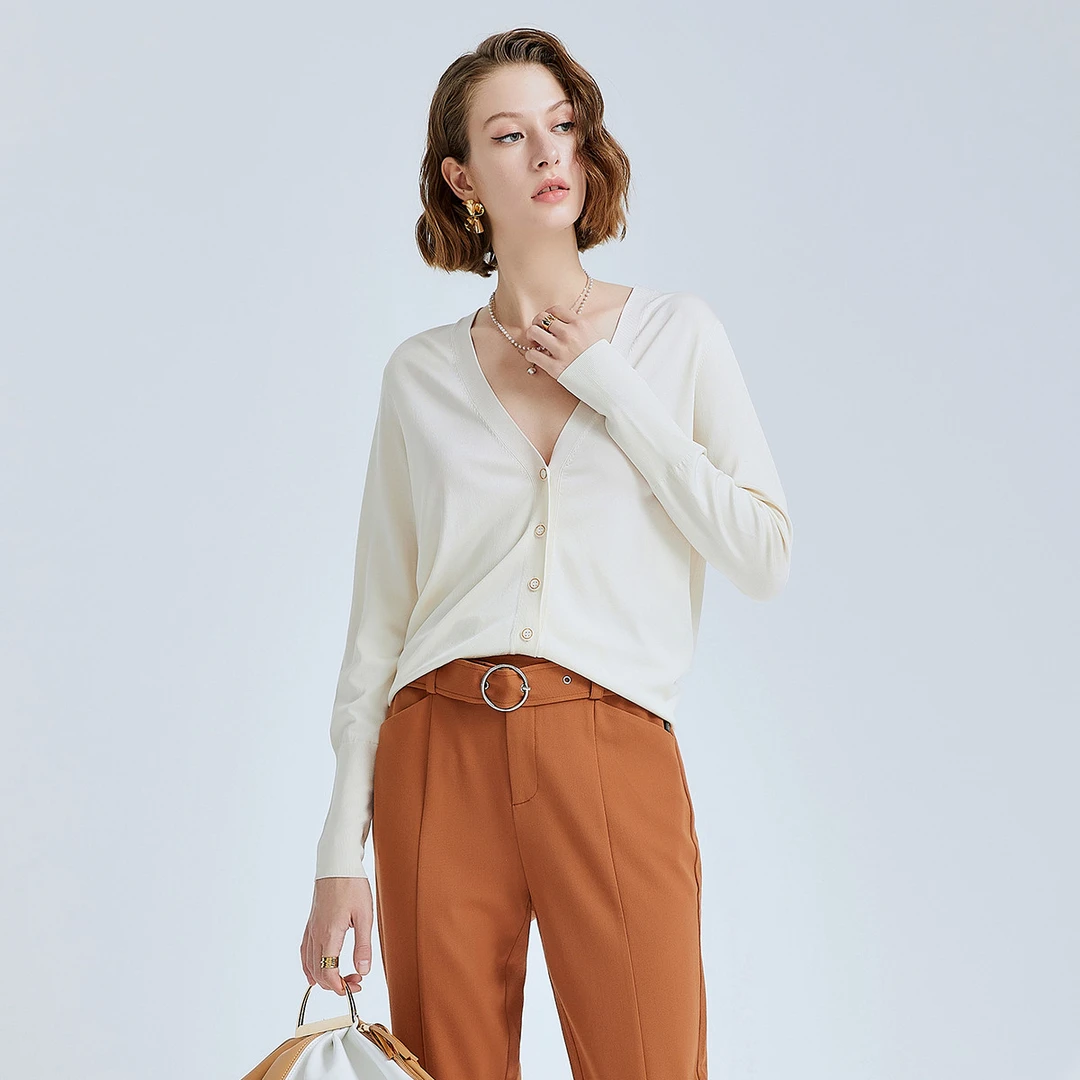 【小余专属】优雅气质针织衫女秋季时尚V领单排扣长袖开衫