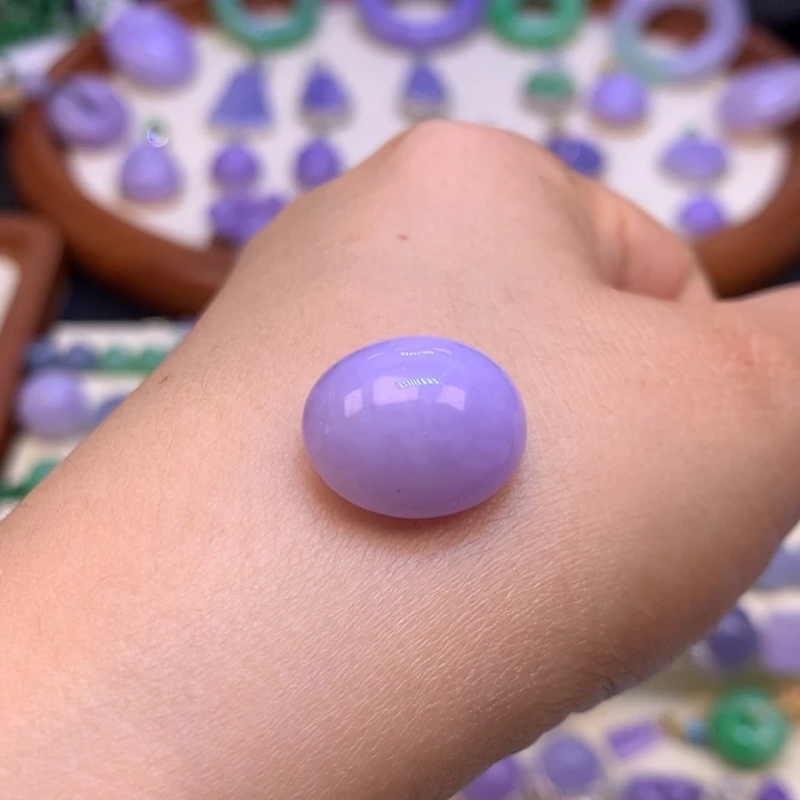 翡翠裸石春紫蛋面