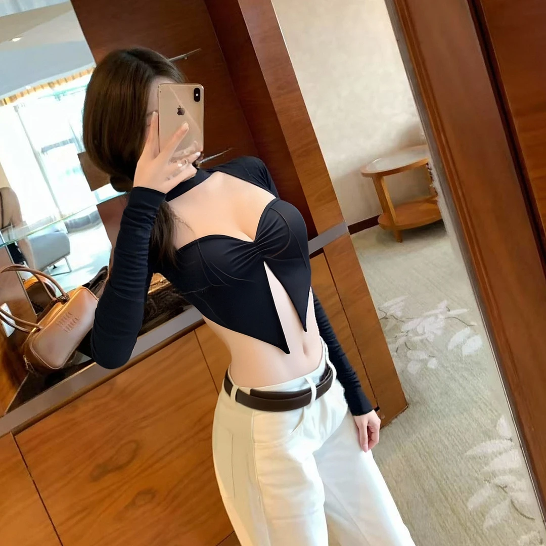 黑色抹胸镂空长袖背心女2025秋新款设计感小个子穿搭显瘦百搭上衣