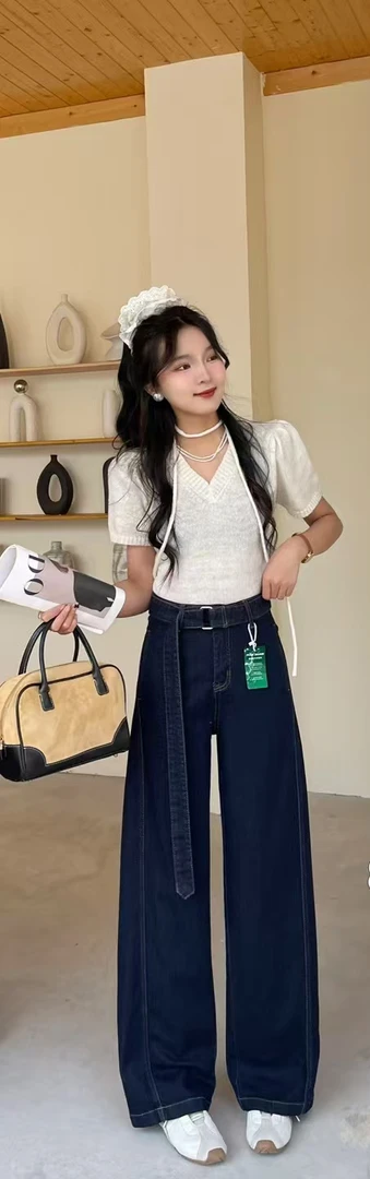 高个子加长复古丹宁蓝牛仔裤女春款高腰显瘦垂感拖地裤