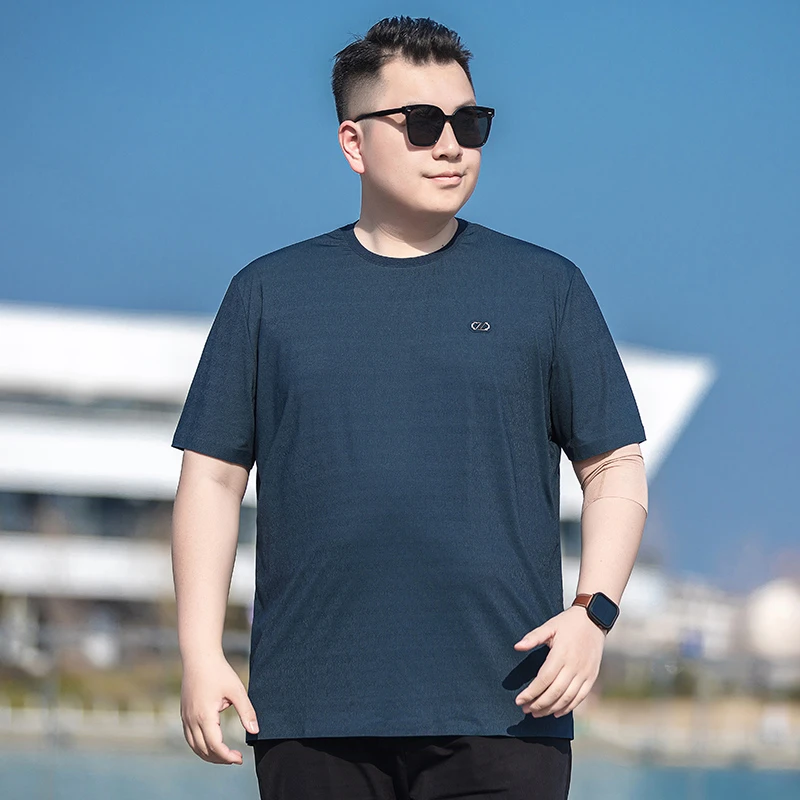 OUXLDNE大码男装冰丝凉感t恤短袖肥佬宽松夏装时尚圆领运动上衣男