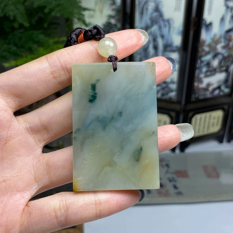 老种冰飘花平安无事牌挂件 天然翡翠A货