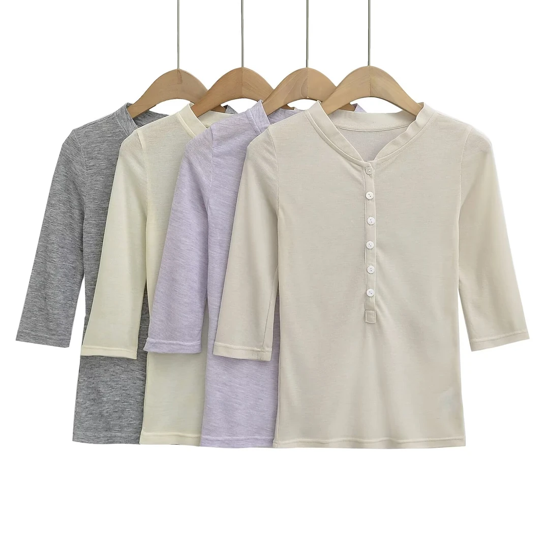 RY2565美式防晒短袖修身亨利中袖上衣打底衫