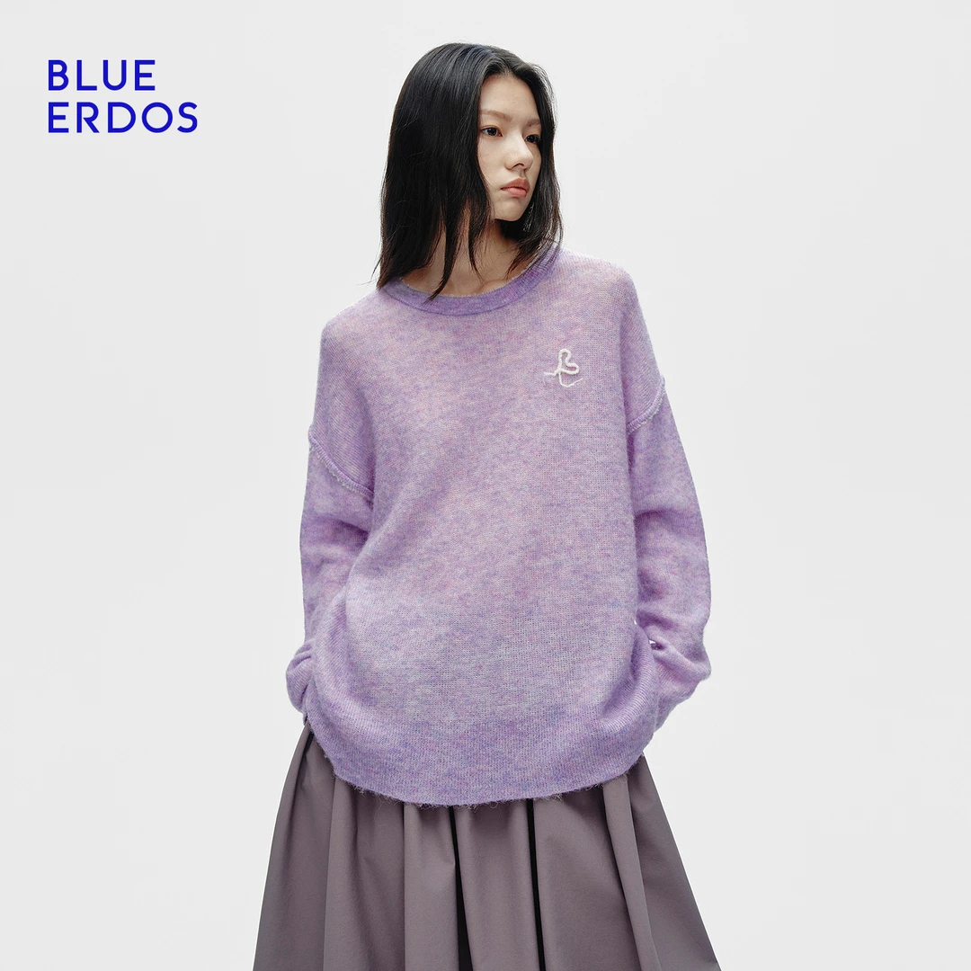 BLUE ERDOS 25秋冬新慵懒风羊驼毛混纺宽松圆领落肩套衫B556D0003