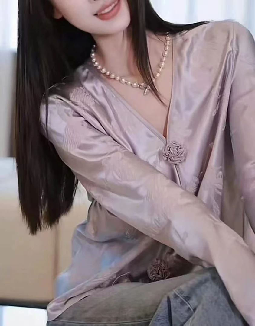 录新款花朵设计衬衫新中式高端刺绣上衣女2025A1737倩倩