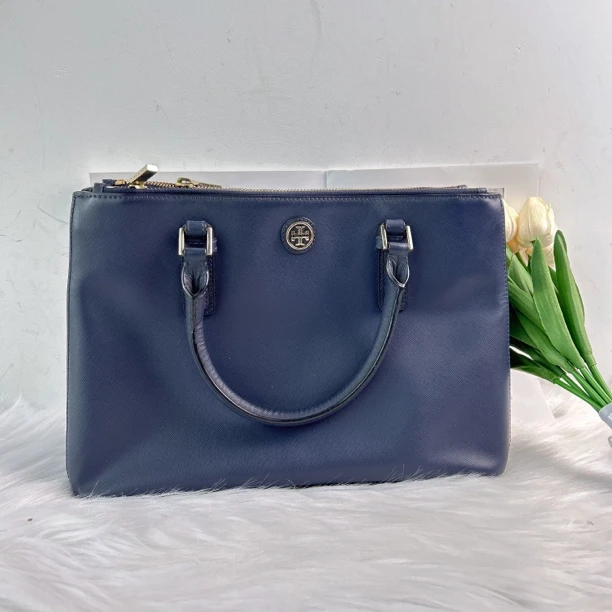 95新 TORY BURCH/汤丽柏琦 汤丽柏琦深蓝色手提包