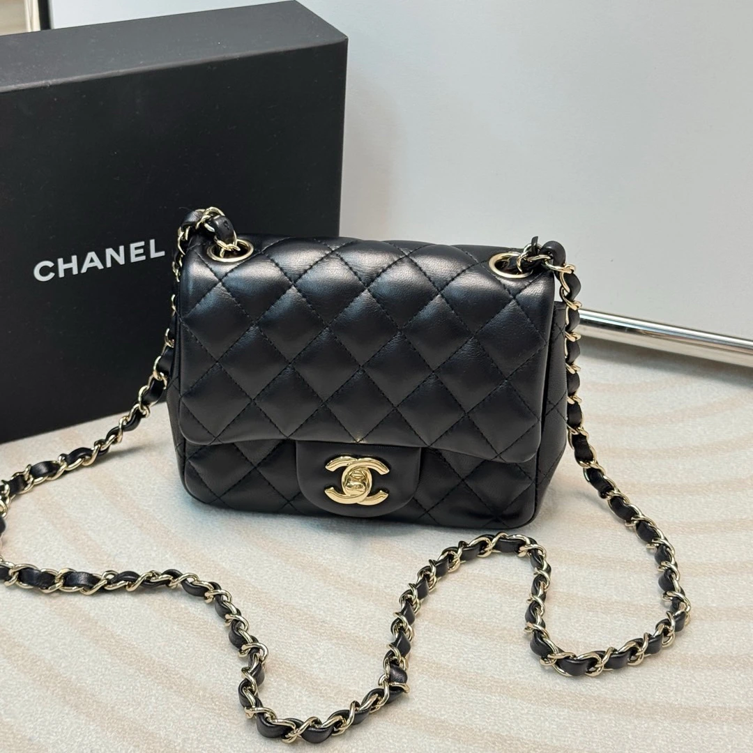95新 Chanel/香奈儿 Chanel 黑金 羊皮 经典方胖子/676208637