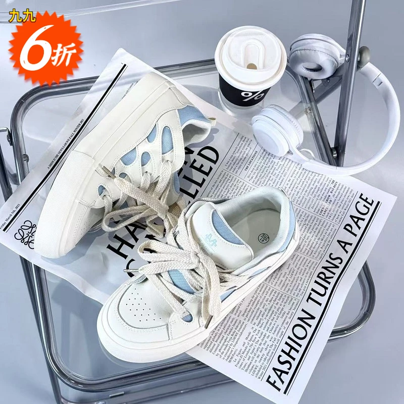 VASIBAEN 湖水蓝面包鞋2025新款平底设计感复古帆布鞋男百搭板鞋