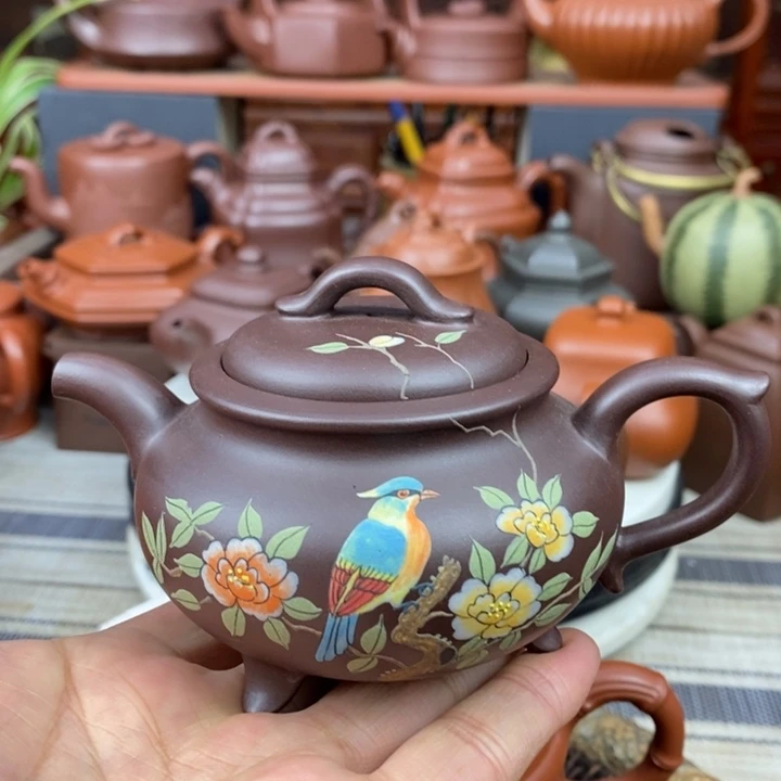 紫砂茶壶小三足200cc原矿老紫泥特价