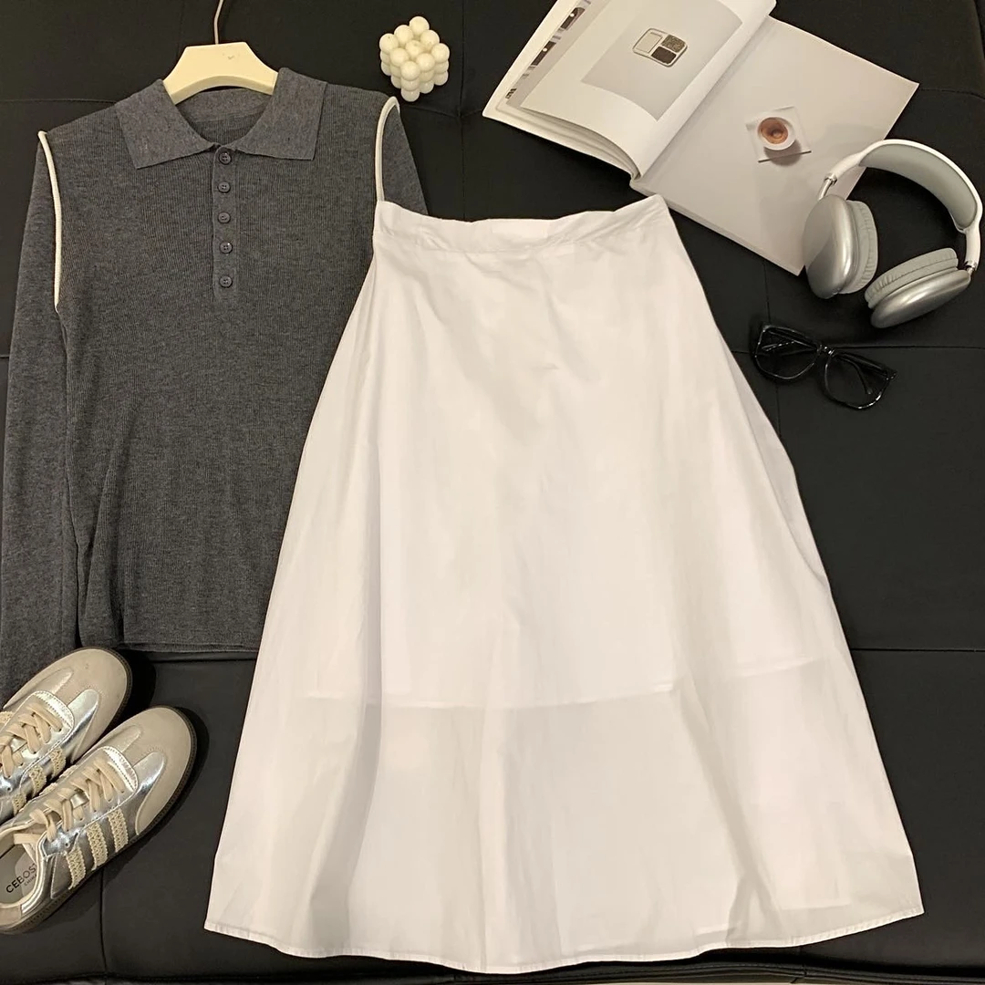 Q41白色半身裙女大裙摆2025春季新款高腰显瘦设计感小个子a字伞裙