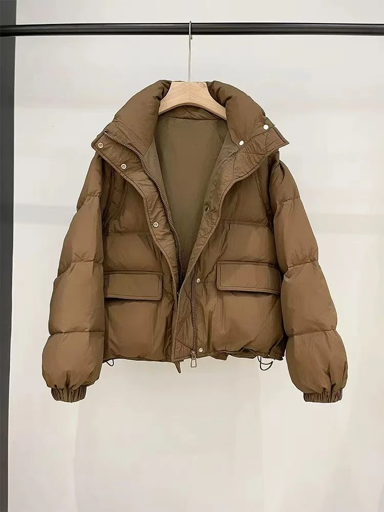 2025冬装加厚保暖简约时 尚宽松学院风短款服面包服外套女
