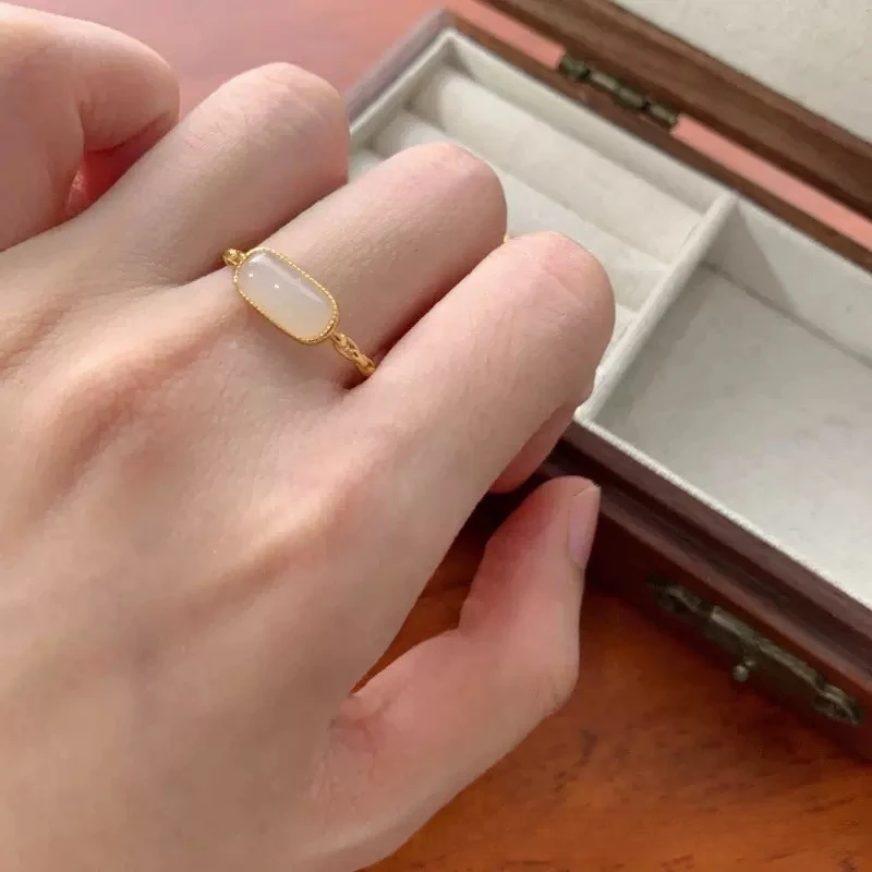 天然和田玉白玉马鞍s925银镶嵌戒指简约百搭女士复古小众