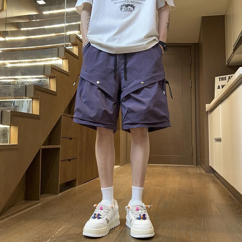 美式工装短裤夏季薄款男士潮牌高街五分裤宽松抽绳速干伞兵中裤子