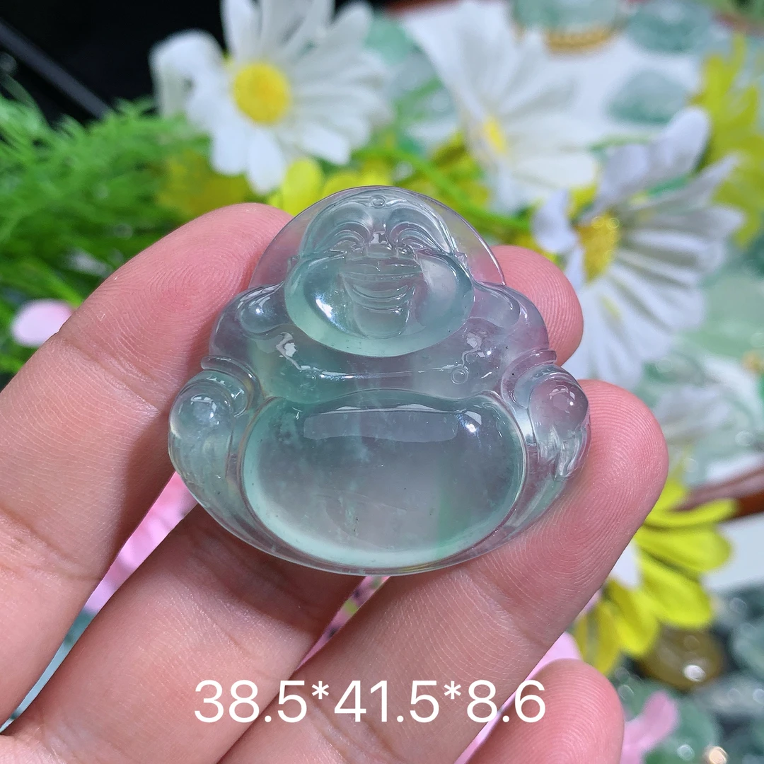 缅甸天然翡翠A货冰种蓝底大佛公吊坠生百搭气质精美玉石冰透雕刻