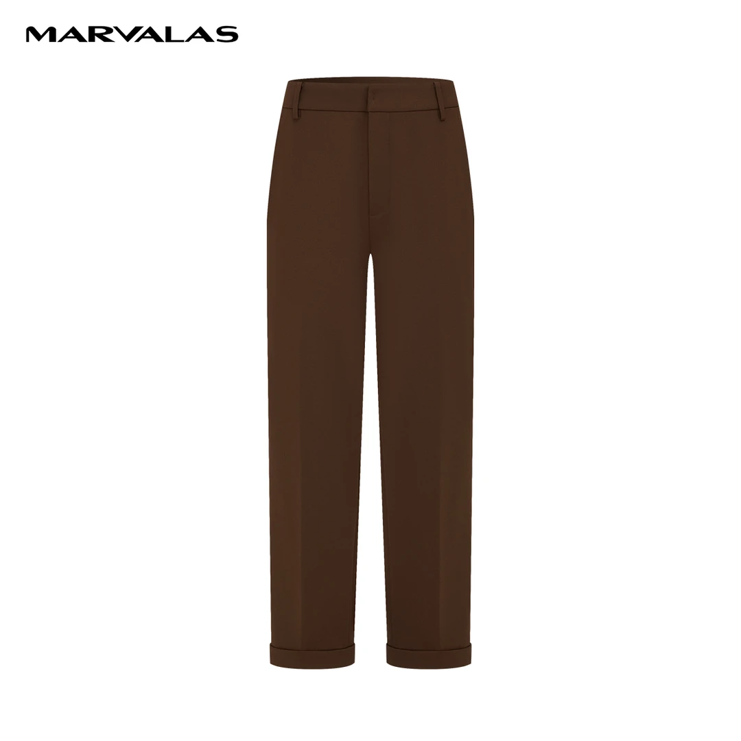 【小熊专属】曼德诗纯色烟管裤2024春时尚高腰休闲长裤M102308386