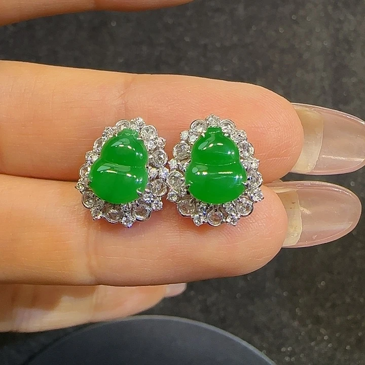 翡翠18K金镶嵌耳饰葫芦