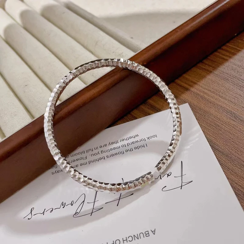 足银手镯 足银999开口垂纹纯银手镯女送女友七夕情人节生日礼物