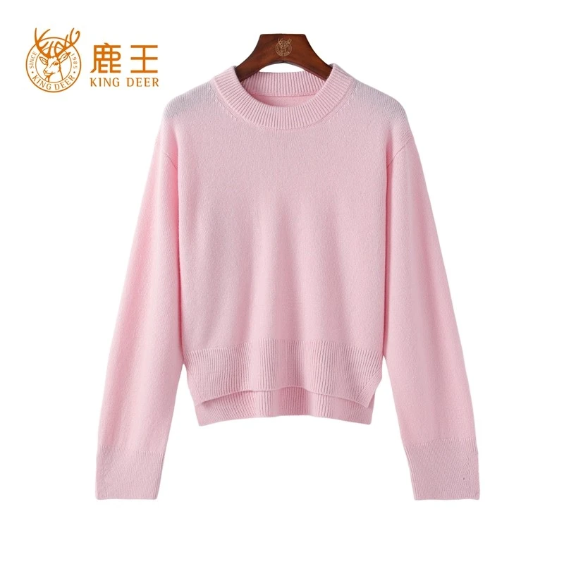 鹿王24秋冬新款女圆领100山羊绒时尚休闲针织套衫 加厚 TX115