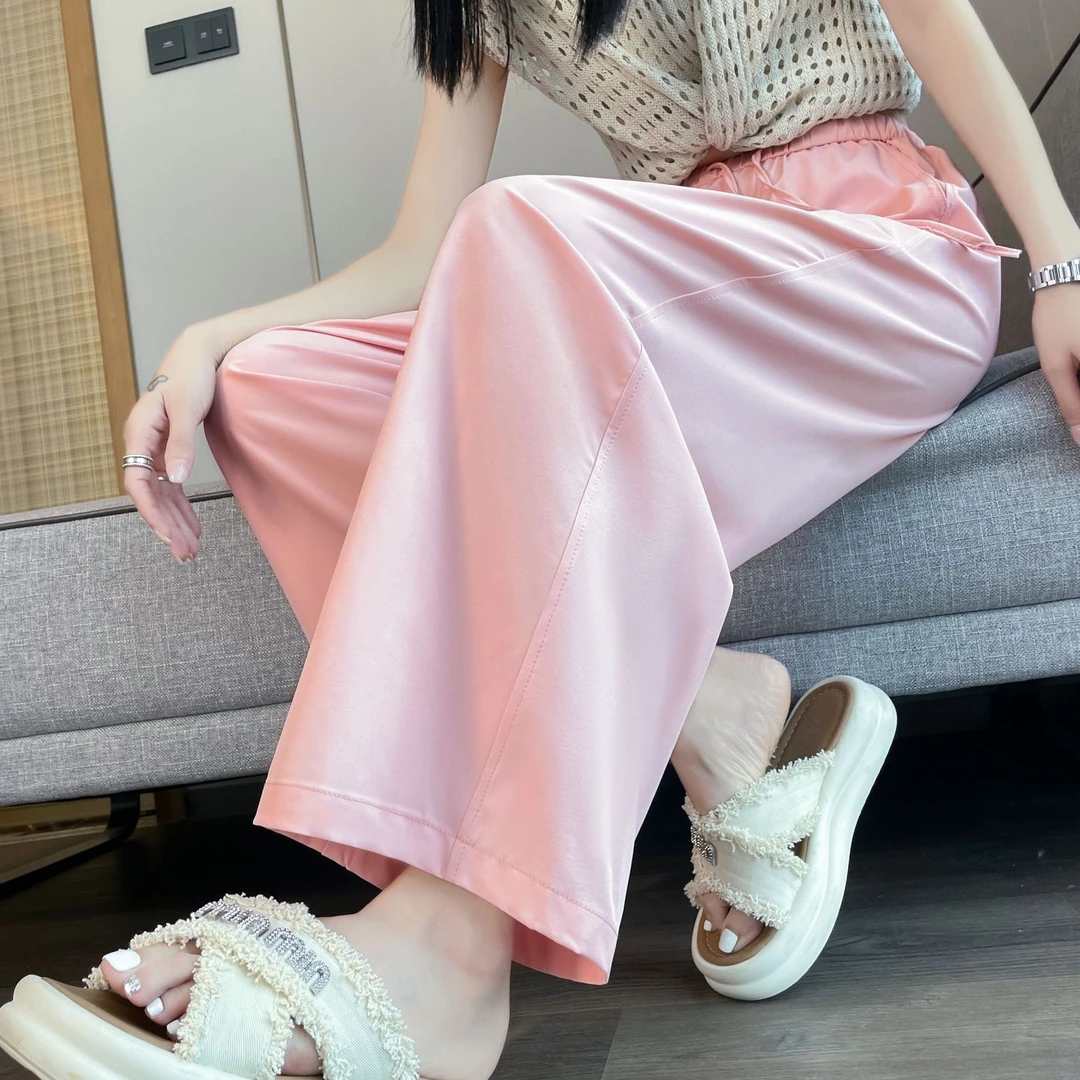 夏季薄款阔腿裤女速干冰丝八分九分防晒高腰垂感小个子休闲直筒裤