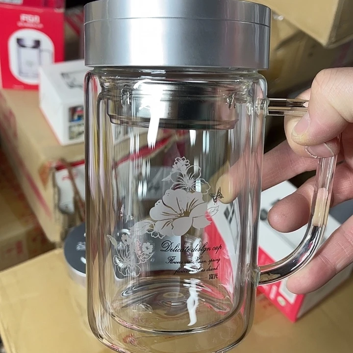 玻璃茶隔款富光把手杯520毫升