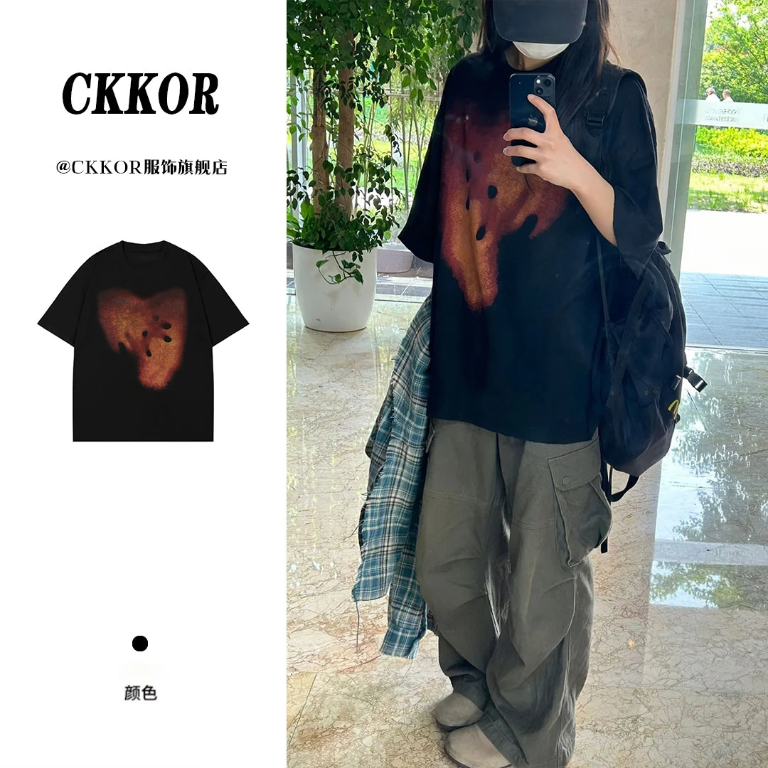CKKOR纯棉百搭宽松短袖t恤女爆款新款夏季休闲韩版高街情侣装上衣