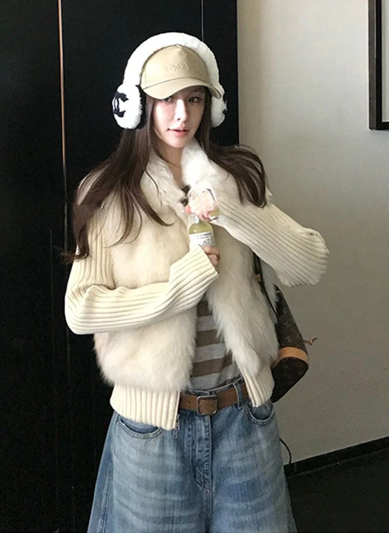 环保皮草外套女秋冬新款短款外套高级感毛毛上衣针织马甲可拆卸袖