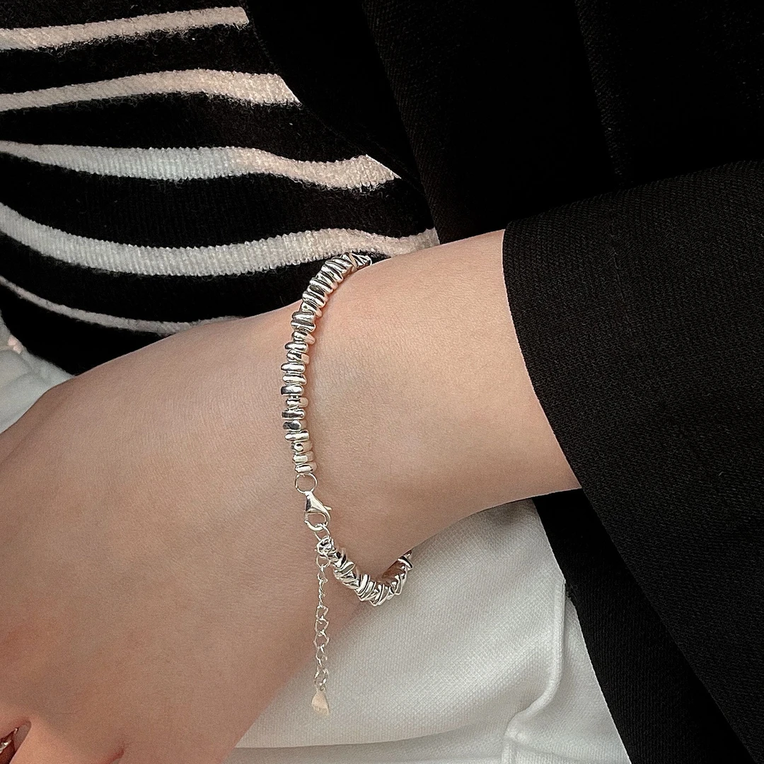 925银手链 s925银新版重工碎银子手链女韩国东大门简约高级感复古