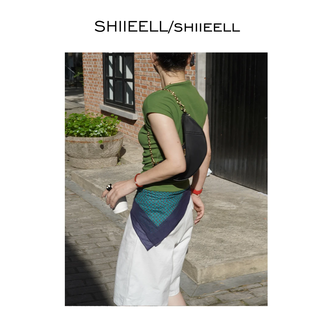 SHIIEELL夏季藏青波点时尚气质百搭丝巾休闲风百搭简约披肩WP004