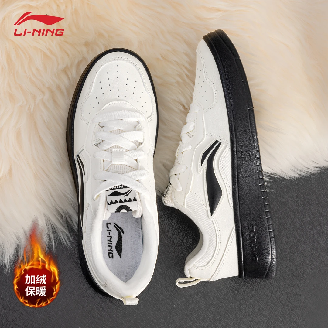 李宁初云加绒板鞋女款2025冬季爆款保暖简约时尚运动鞋休闲鞋子女